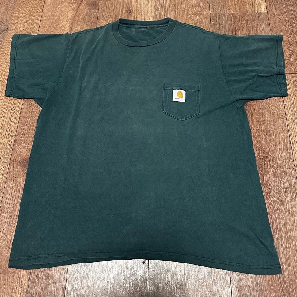 Vintage 90s Carhartt Pocket T-Shirt Distressed (Green, Short Sleeve, Size L)